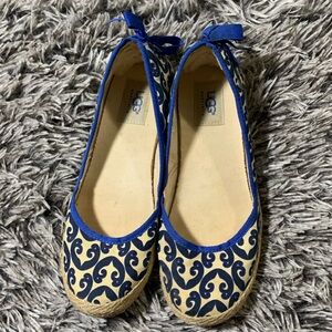 UGG AUSTRALIA SLIP ON ESPADRILLES WOMENS SIZE 7 BLUE AND TAN BOW DETAIL